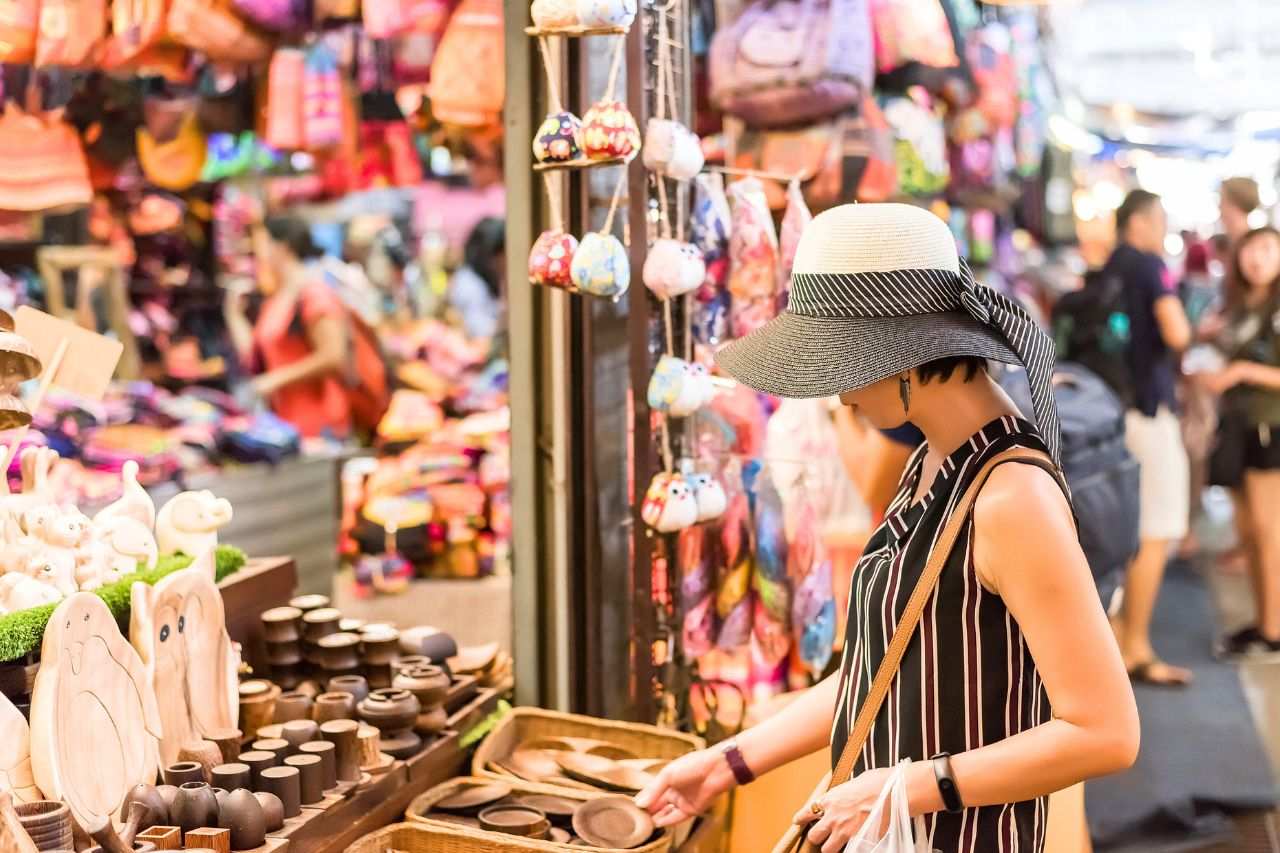 Tourist in Chatuchak market in Bangkok
