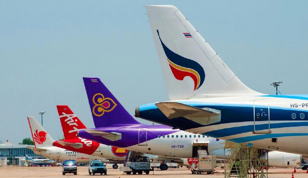 Airplanes from different airlines in Thailand