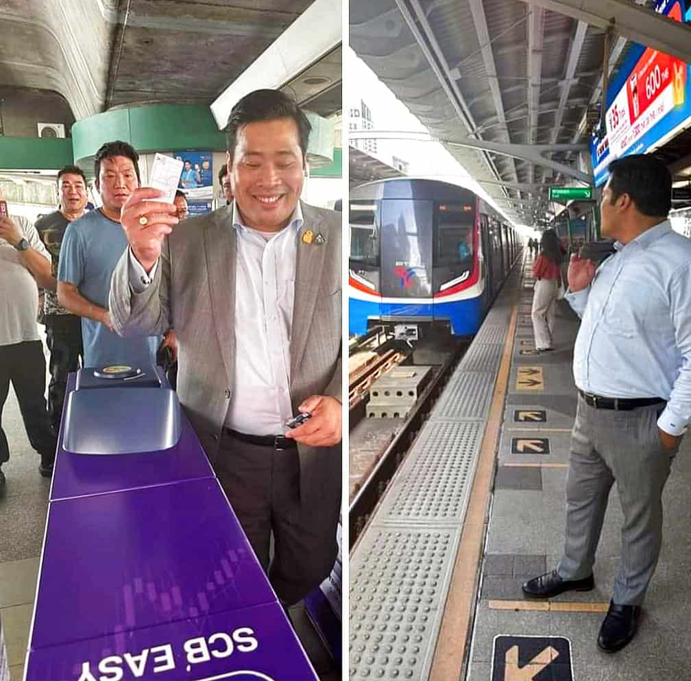 Vacharaesorn Vicacharawongse, hijo del rey de Tailandia, en el metro aéreo de Bangkok.