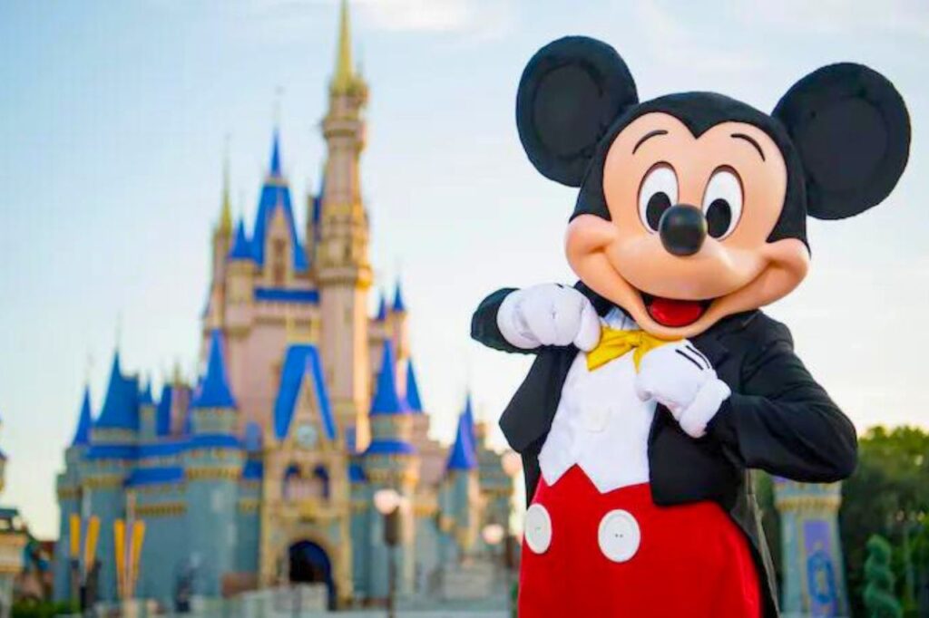 Mickey Mouse devant le château de Disneyland