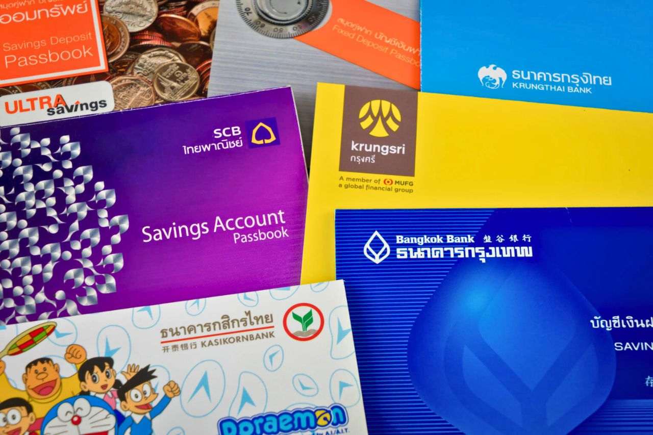 Passbooks from different Thai banks
