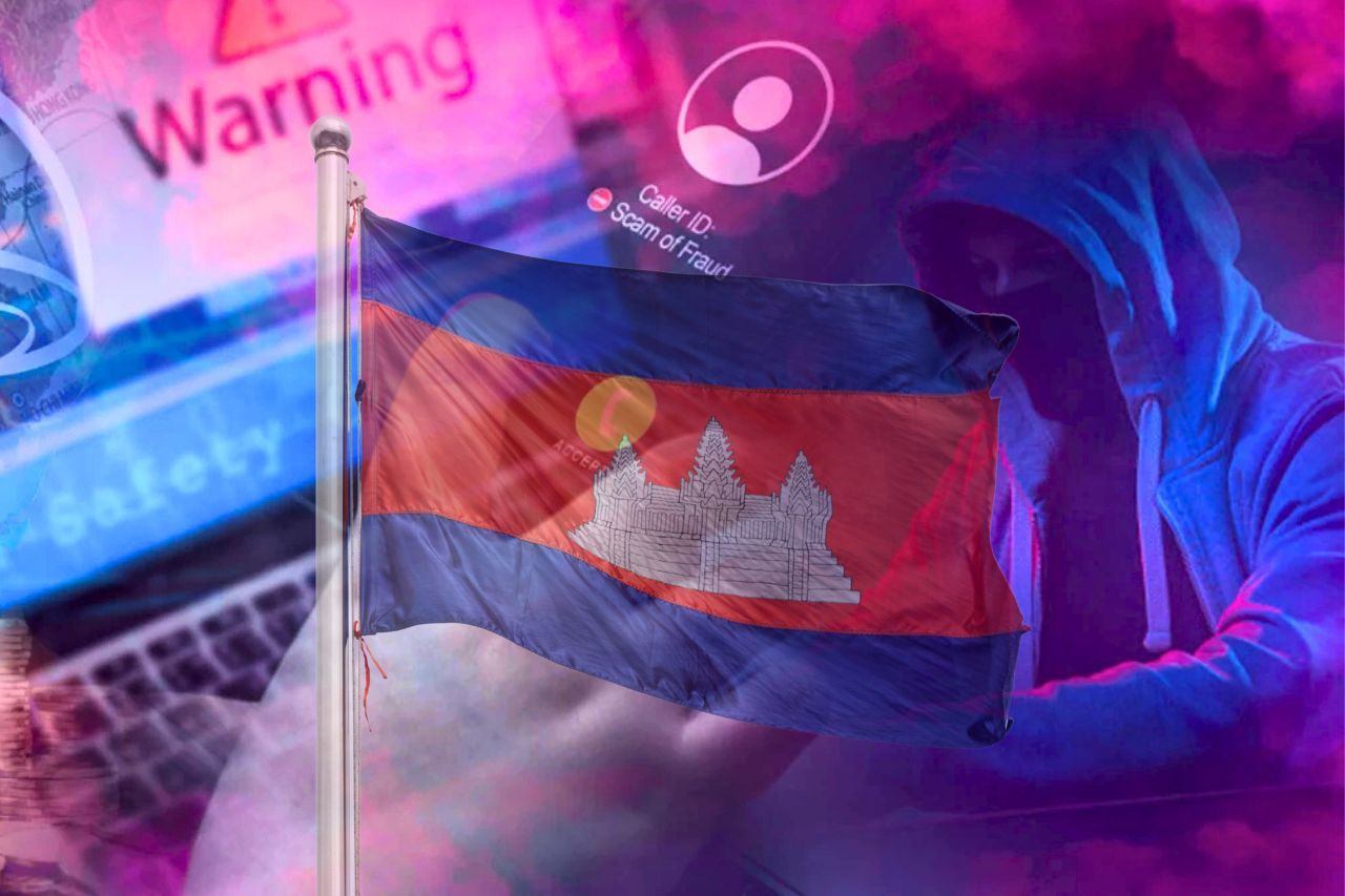 Drapeau cambodgien et centres d'appel.