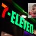 Enseigne d'un magasin de proximité 7-Eleven et photo d'un touriste britannique qui y a fait ses courses