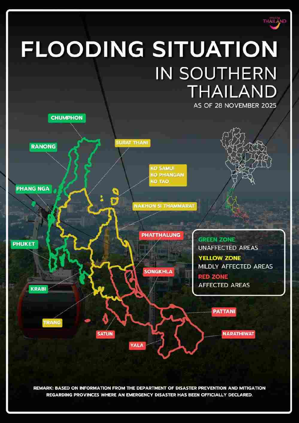 Carte des inondations en Thaïlande au 28 novembre 2025