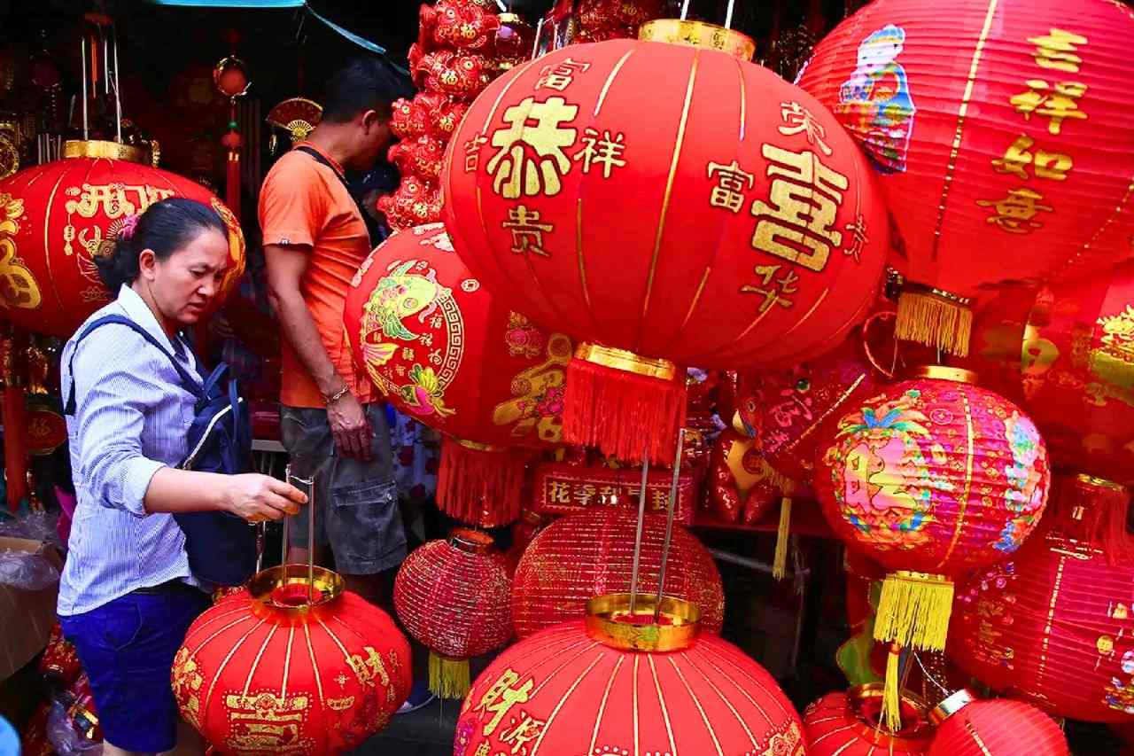 A woman shopping for Chinese New Year decorations in Thailand