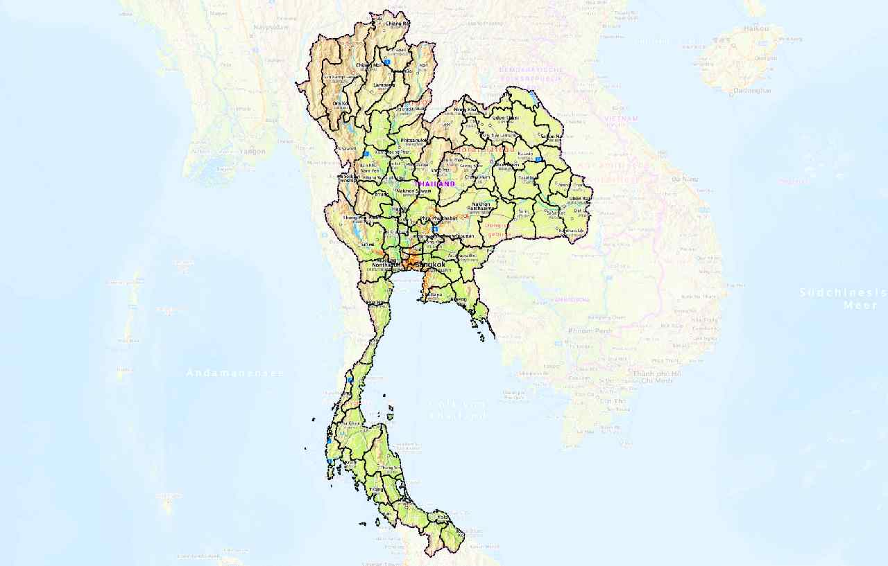Carte montrant les provinces de Thaïlande