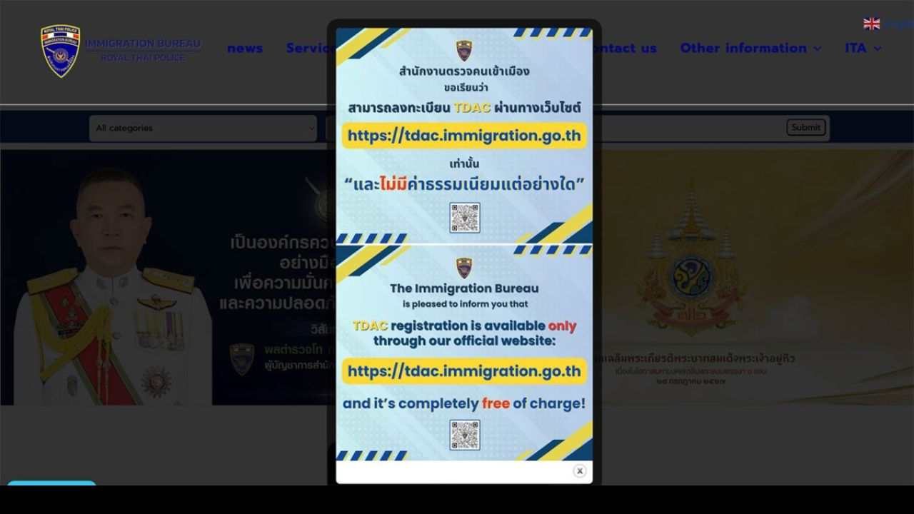 Alerte officielle du Bureau de l’immigration thaïlandais sur les faux sites TDAC