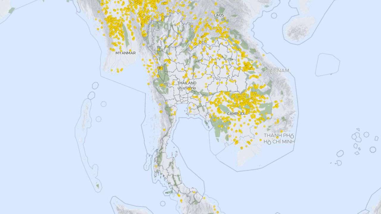 Carte GISTDA montrant les points chauds dans la région