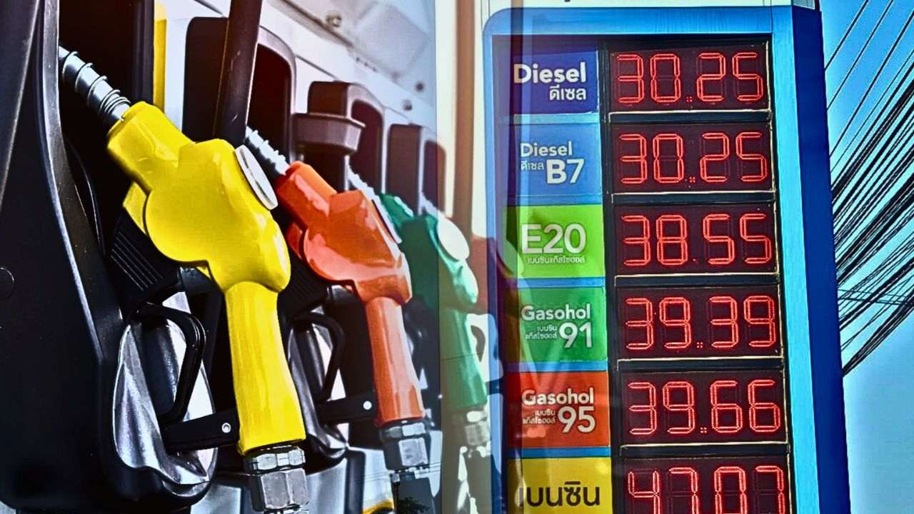 Prix du carburant en Thaïlande visible sur un panneau de station-service