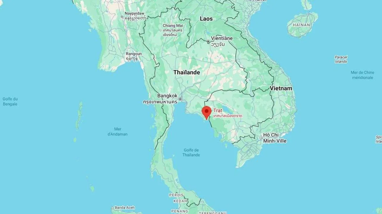 Situation de la ville de Trat sur une carte de Thaïlande