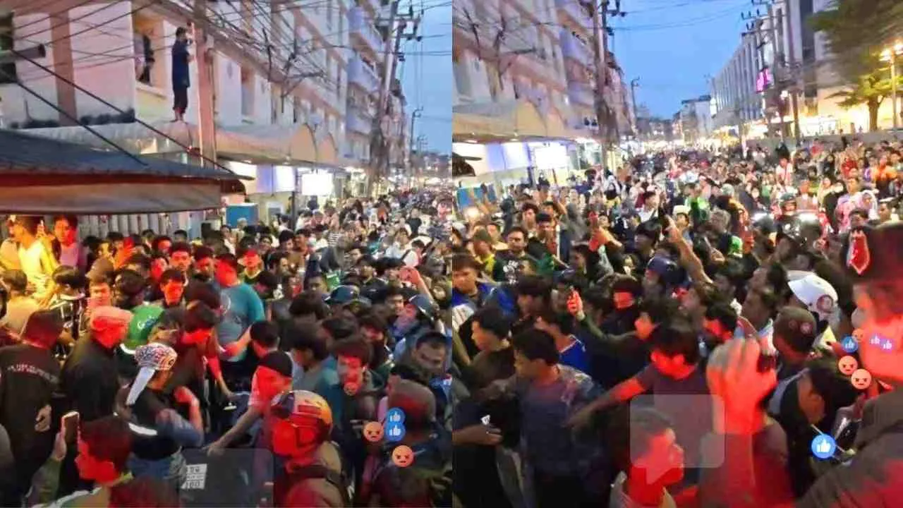 Foule rassemblée dans le quartier de Ramkhamhaeng à Bangkok après la polémique autour d’une femme transgenre musulmane
