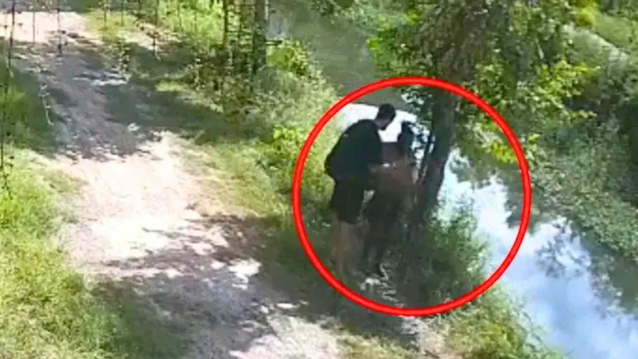 Image de vidéosurveillance montrant le couple étranger près du canal où le nourrisson a été abandonné à Udon Thani