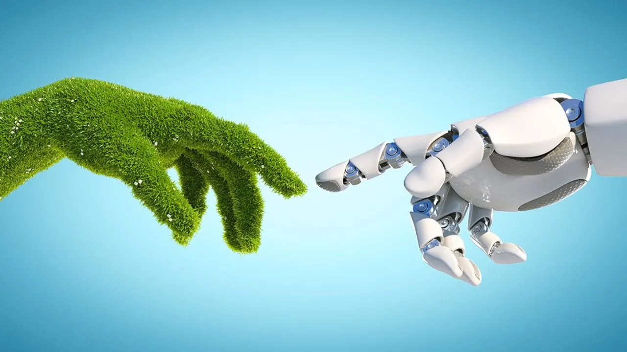 Illustration représentant la convergence entre intelligence artificielle, innovation technologique et transition écologique dans l'industrie