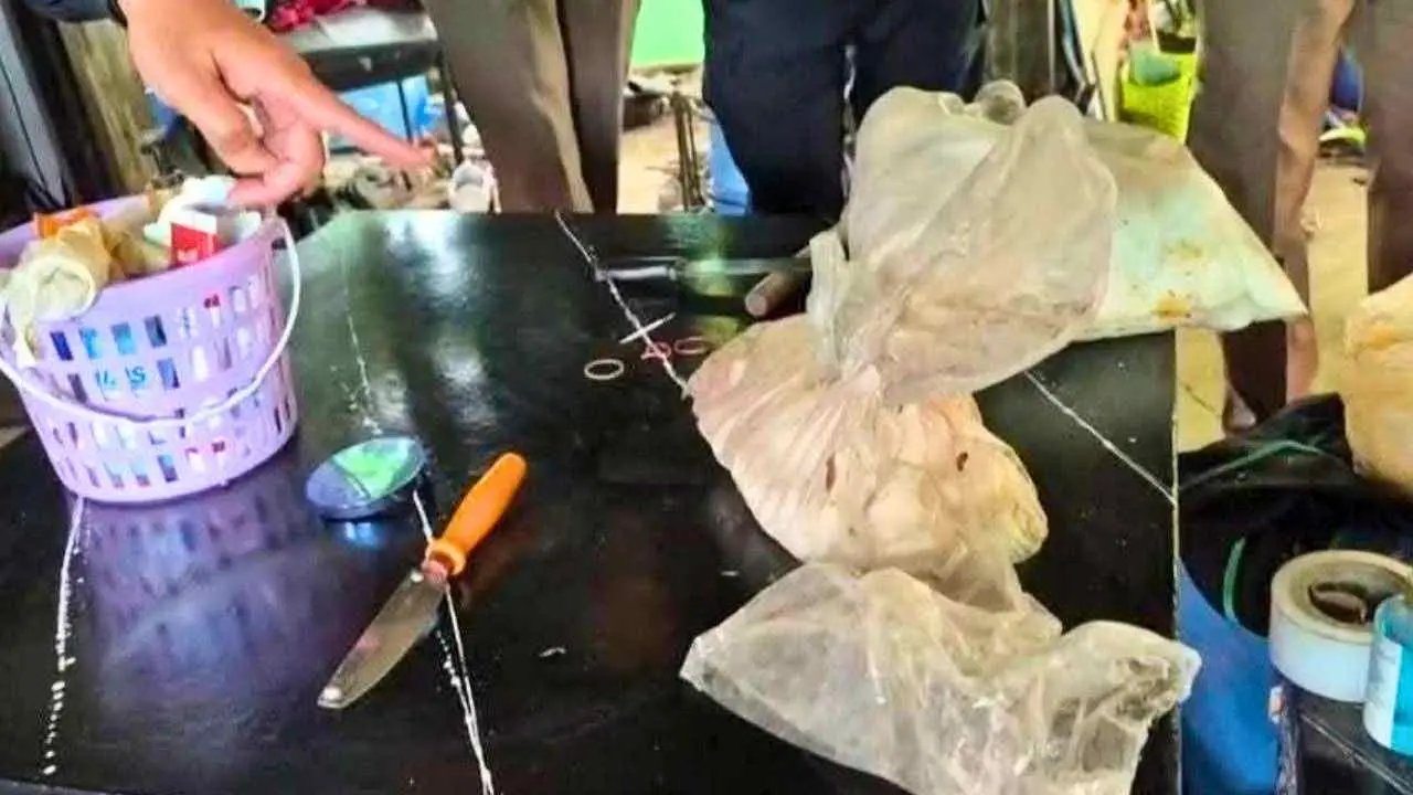 Sachets contenant la poudre jaune suspecte saisis par les enquêteurs après l'intoxication de 14 personnes dans un restaurant d'Udon Thani