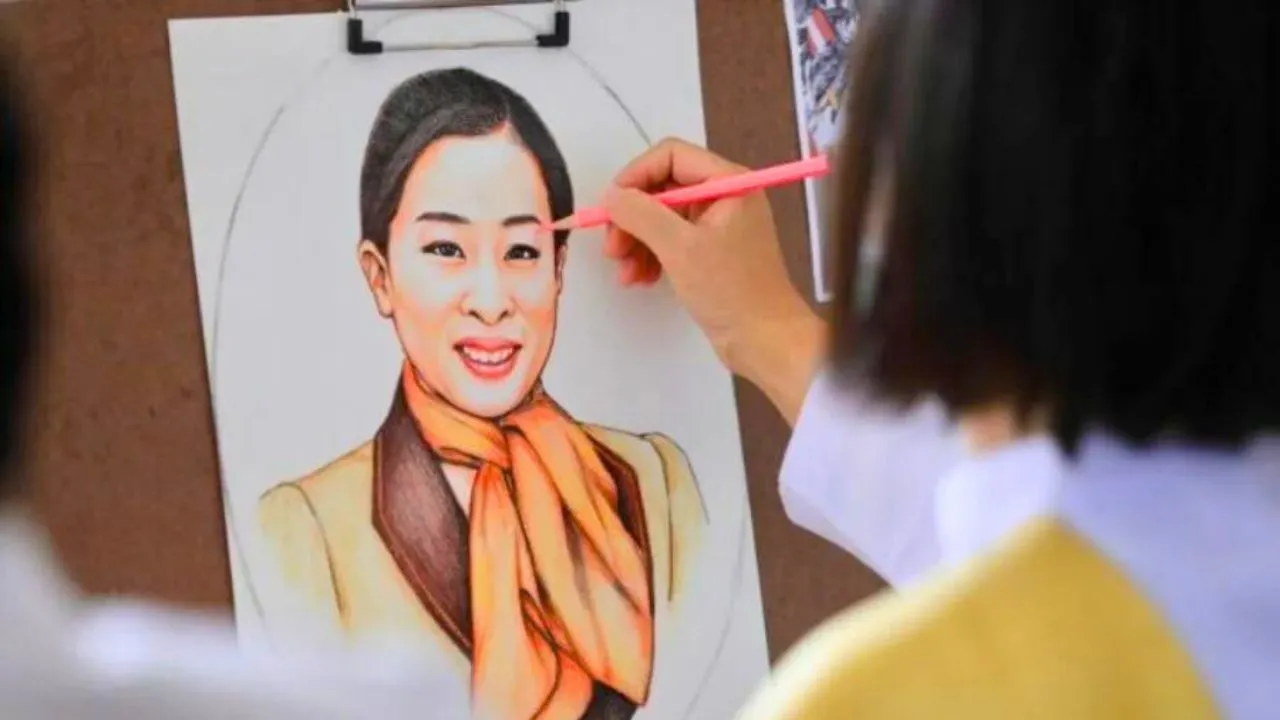 Une personne réalise un portrait dessiné de la princesse Bajrakitiyabha