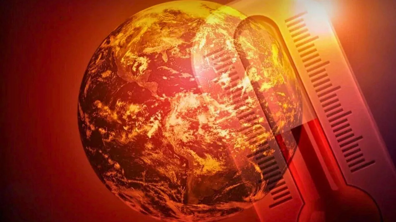 Illustration du réchauffement climatique avec un thermomètre devant une planète surchauffée