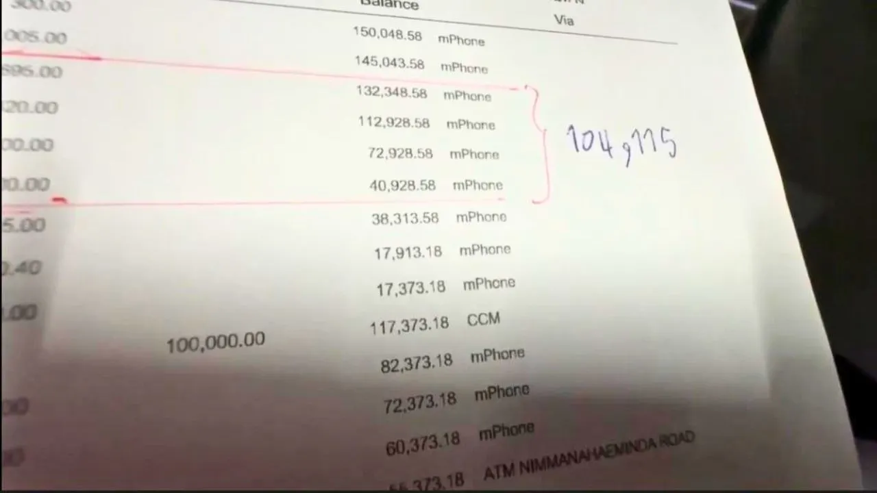 Relevé bancaire montrant plusieurs débits contestés après une soirée dans un karaoké de Chiang Mai