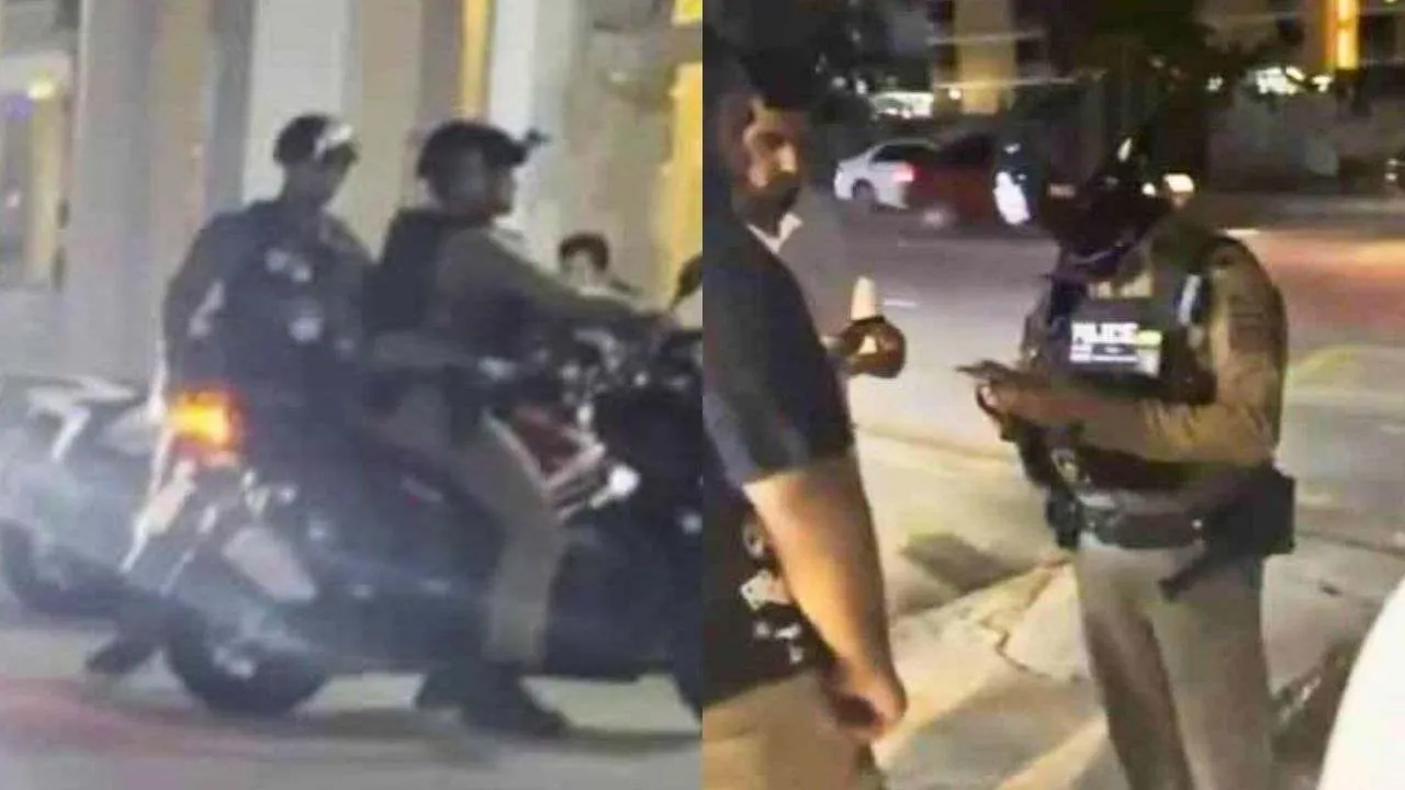 Policier de Pattaya contrôlant des motards koweïtiens
