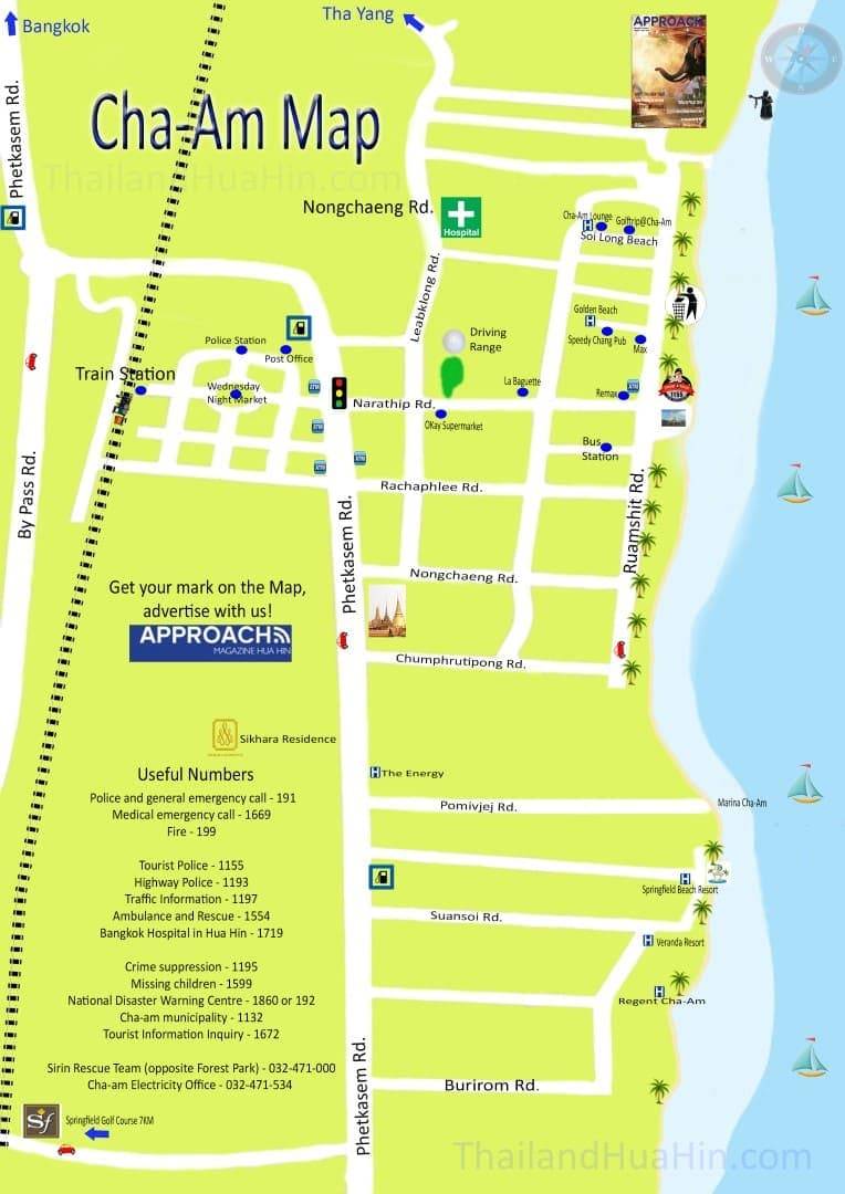 Cartes de Chaam Cartes de Thaïlande, tous les plans des villes, îles et provinces du pays